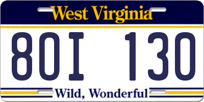 WV license plate 8OI130