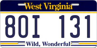 WV license plate 8OI131