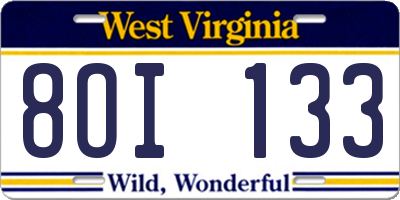 WV license plate 8OI133