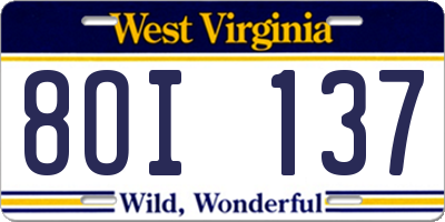 WV license plate 8OI137