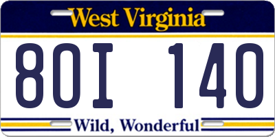 WV license plate 8OI140