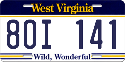 WV license plate 8OI141