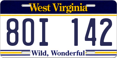 WV license plate 8OI142