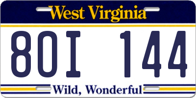 WV license plate 8OI144