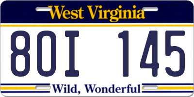 WV license plate 8OI145