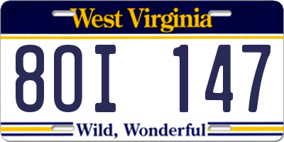 WV license plate 8OI147