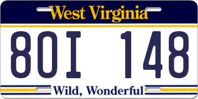 WV license plate 8OI148