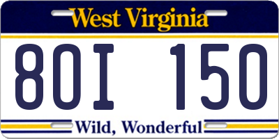 WV license plate 8OI150