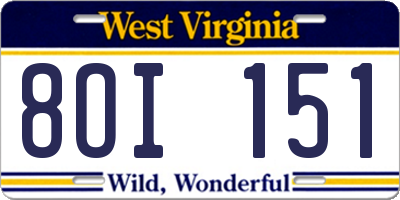 WV license plate 8OI151