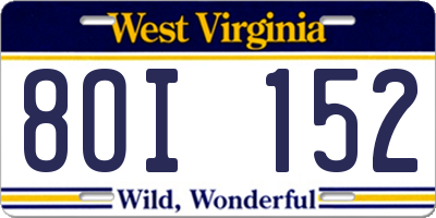 WV license plate 8OI152
