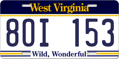 WV license plate 8OI153