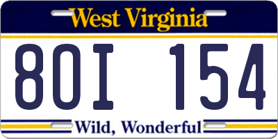 WV license plate 8OI154