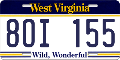 WV license plate 8OI155