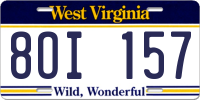 WV license plate 8OI157