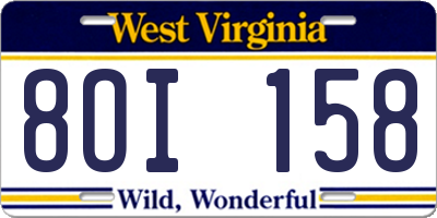 WV license plate 8OI158