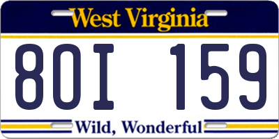 WV license plate 8OI159