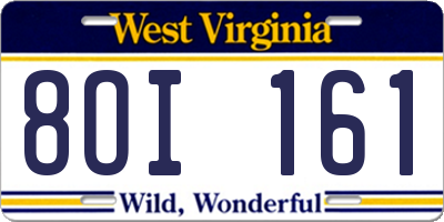 WV license plate 8OI161