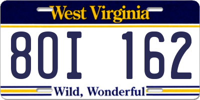 WV license plate 8OI162