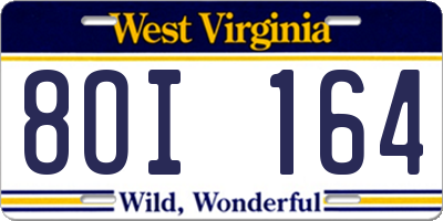 WV license plate 8OI164