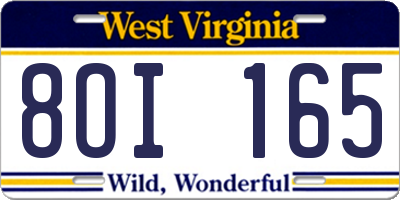 WV license plate 8OI165