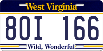 WV license plate 8OI166
