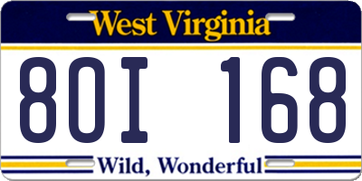 WV license plate 8OI168