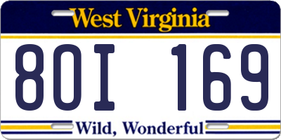 WV license plate 8OI169