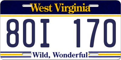WV license plate 8OI170