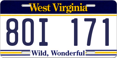 WV license plate 8OI171