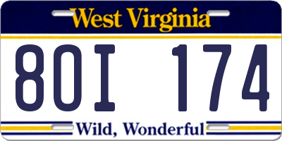 WV license plate 8OI174