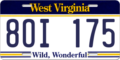WV license plate 8OI175