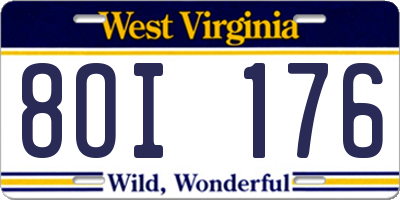 WV license plate 8OI176