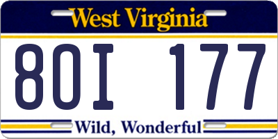 WV license plate 8OI177