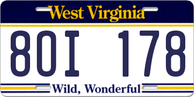 WV license plate 8OI178