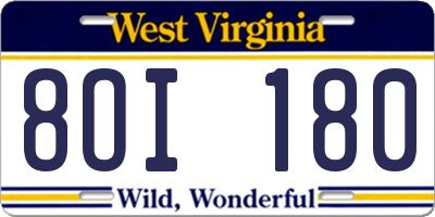 WV license plate 8OI180
