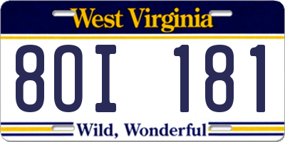 WV license plate 8OI181
