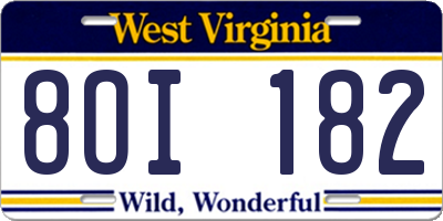 WV license plate 8OI182