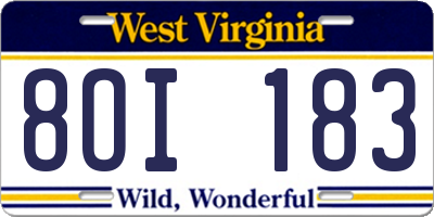 WV license plate 8OI183