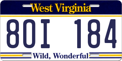 WV license plate 8OI184