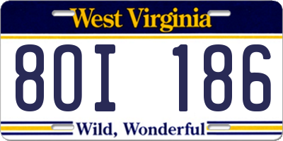 WV license plate 8OI186
