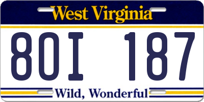 WV license plate 8OI187