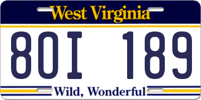 WV license plate 8OI189