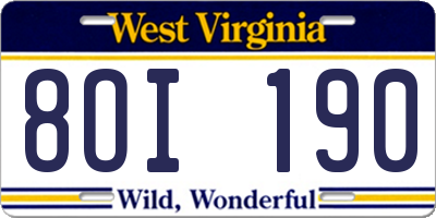 WV license plate 8OI190