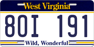 WV license plate 8OI191