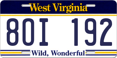 WV license plate 8OI192