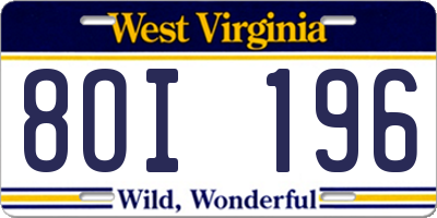 WV license plate 8OI196