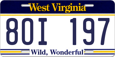 WV license plate 8OI197