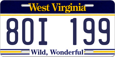 WV license plate 8OI199