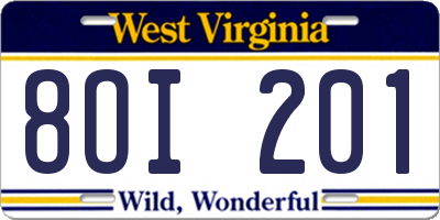 WV license plate 8OI201