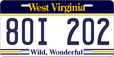 WV license plate 8OI202